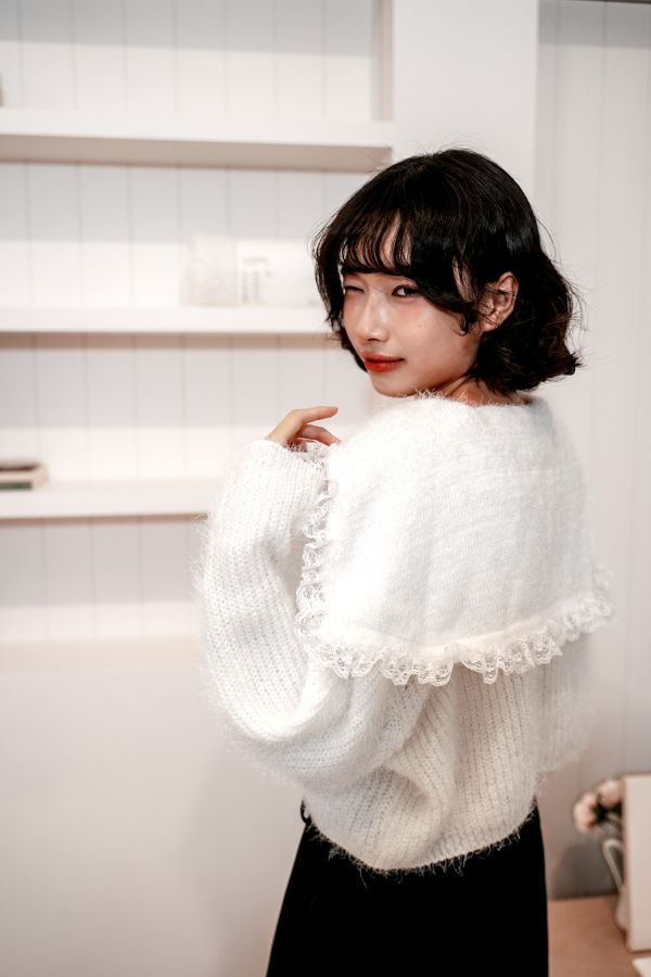 軟綿綿蕾絲滾邊水手針織外套 軟綿綿蕾絲滾邊水手針織外套