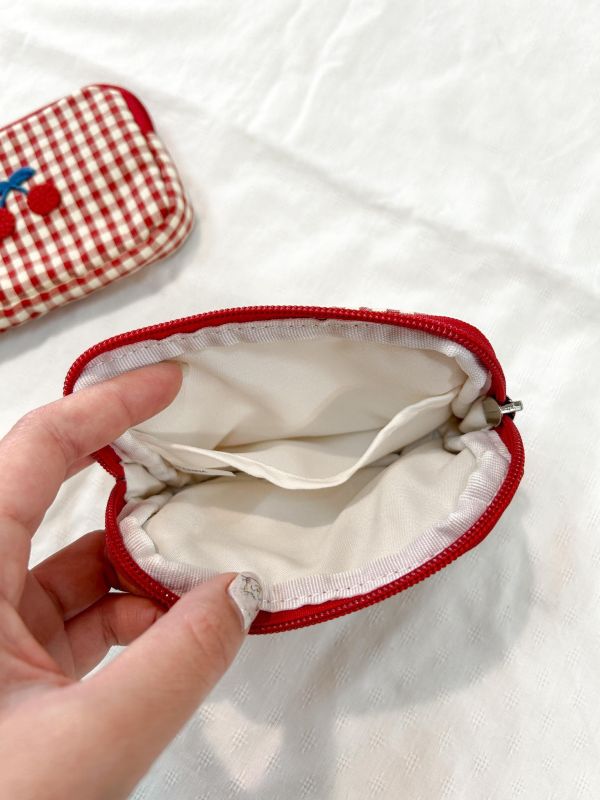 格紋櫻桃小零錢卡包 