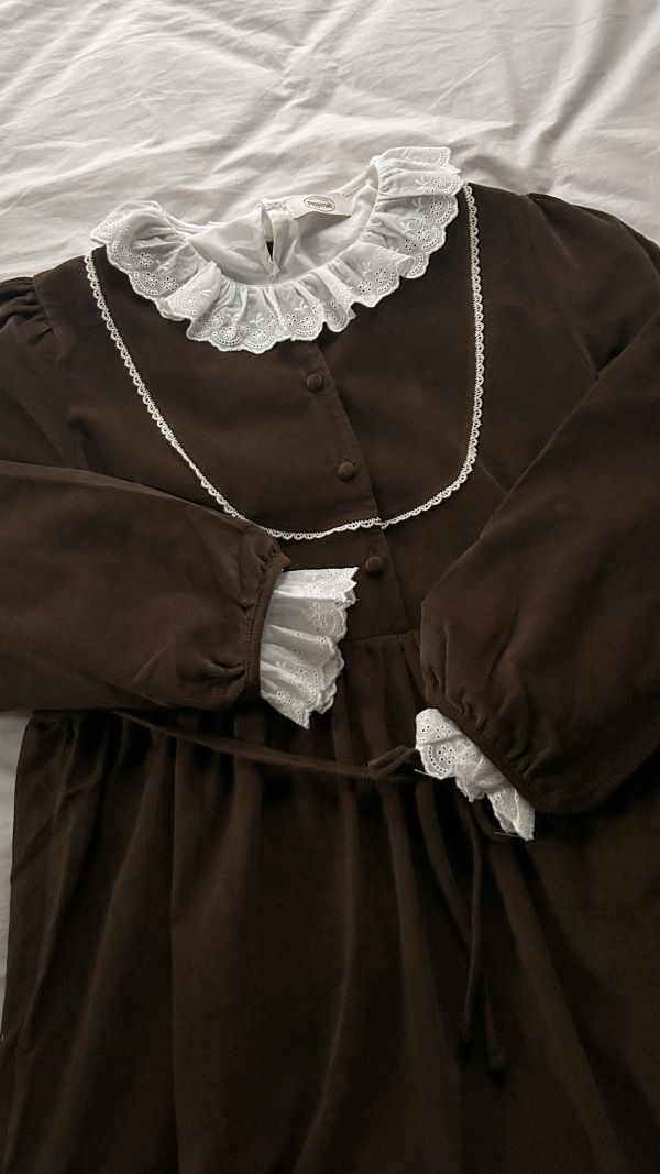 ﹝KR選物﹞復古感燈芯絨圓領洋裝 