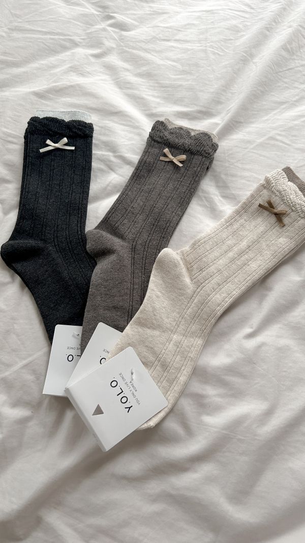 ﹝KR選物﹞撞色感蝴蝶結襪 