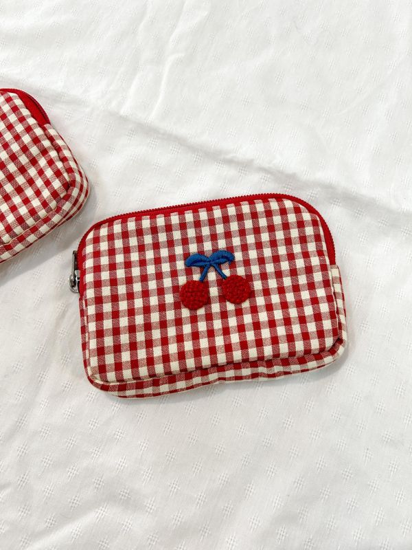 格紋櫻桃小零錢卡包 