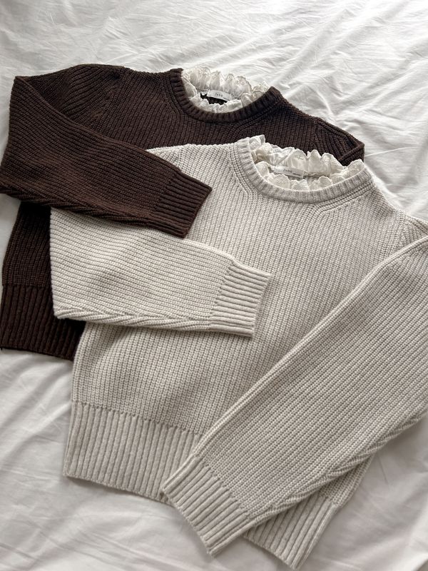 ﹝KR選物﹞荷葉拼接立領針織毛衣 