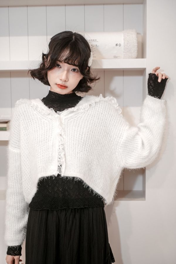 軟綿綿蕾絲滾邊水手針織外套 軟綿綿蕾絲滾邊水手針織外套