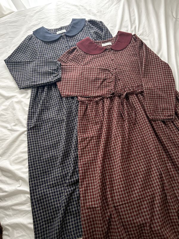 ﹝KR選物﹞撞色娃領格紋洋裝 