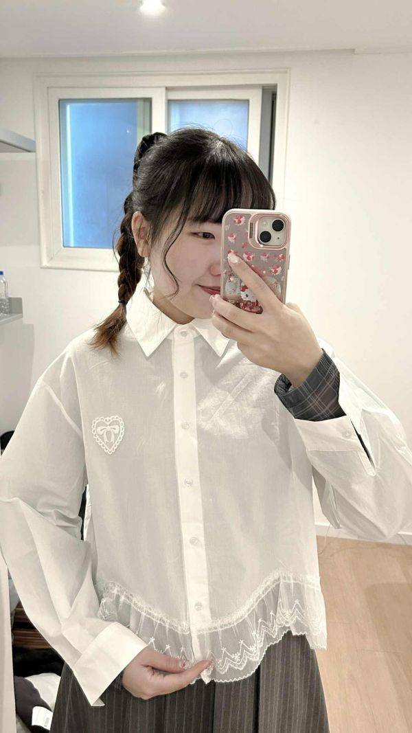 小愛心蕾絲拼接襯衫 拼接襯衫,蕾絲拼接襯衫,襯衫