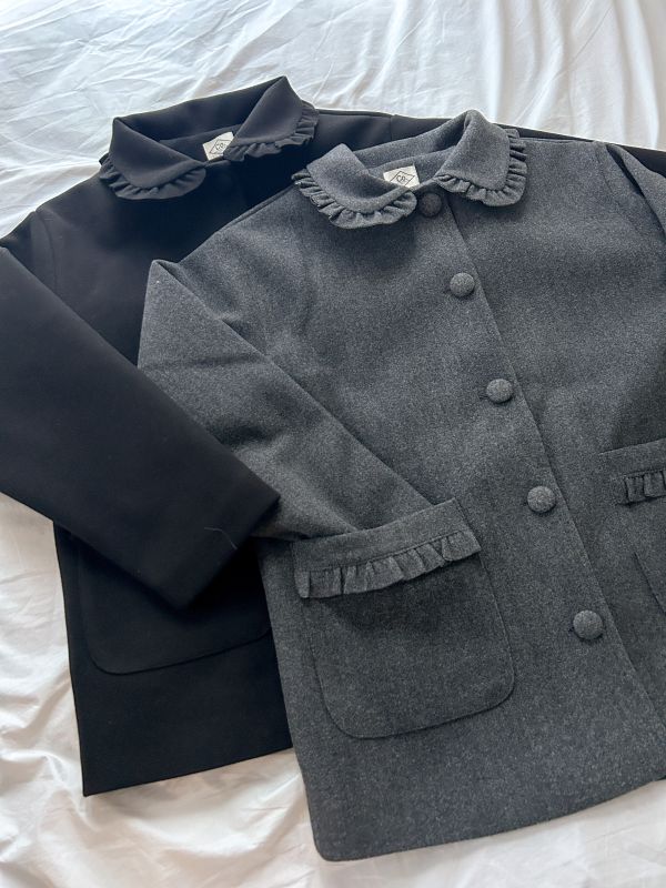 ﹝KR選物﹞荷葉花邊領包釦鋪棉大衣 