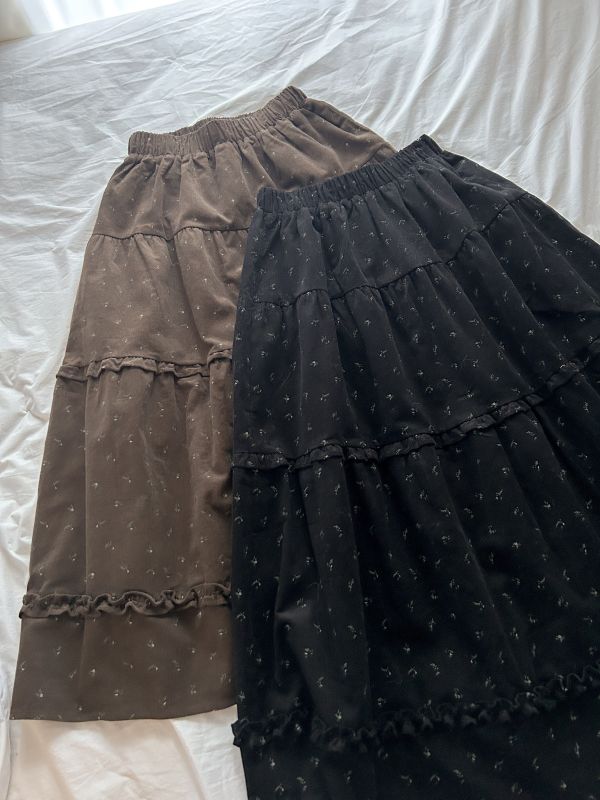 ﹝KR選物﹞燈芯絨小碎花滾邊半身裙 