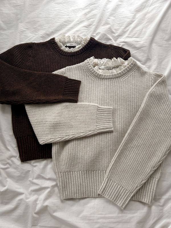 ﹝KR選物﹞荷葉拼接立領針織毛衣 