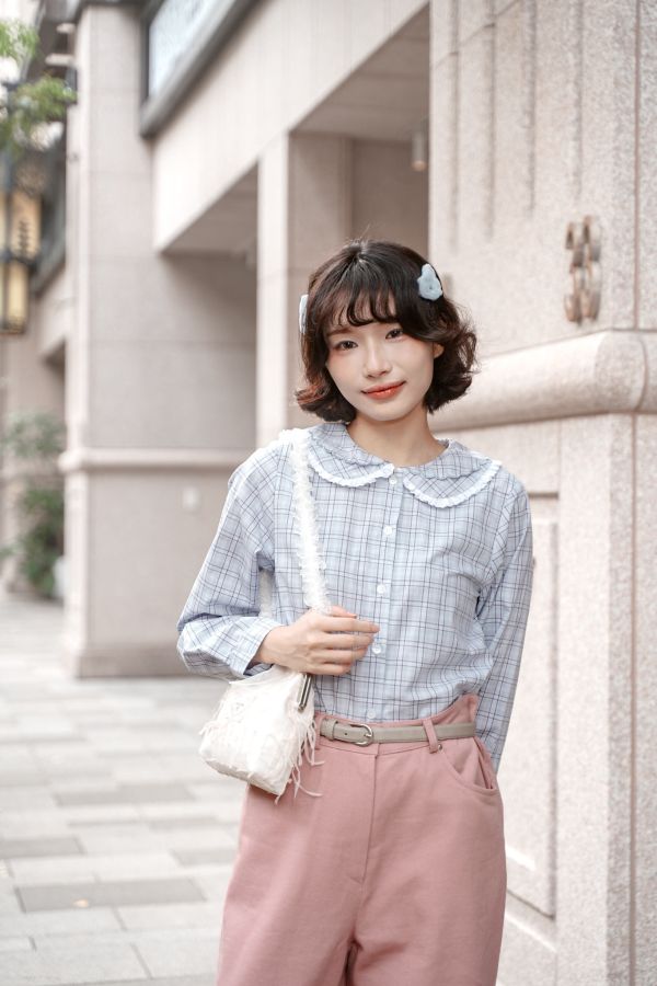 雙層花邊領格紋襯衫 雙層花邊領格紋襯衫