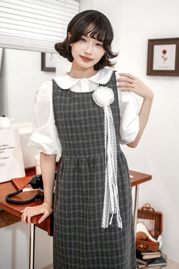 毛呢格紋側綁帶背心裙 毛呢格紋側綁帶背心裙