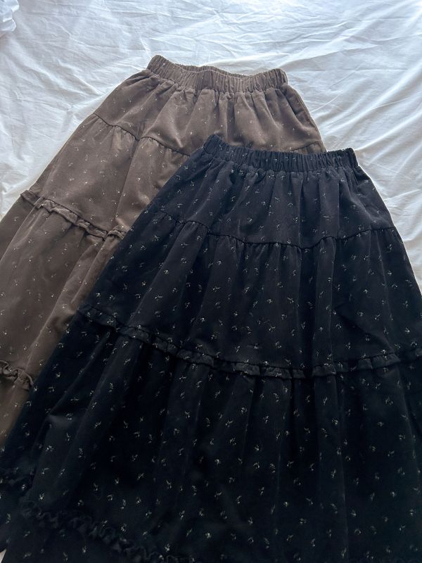 ﹝KR選物﹞燈芯絨小碎花滾邊半身裙 