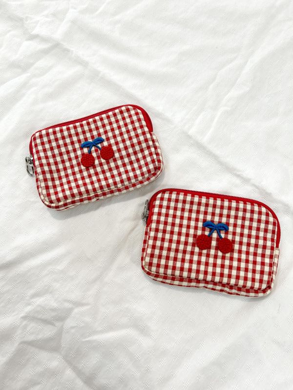 格紋櫻桃小零錢卡包 