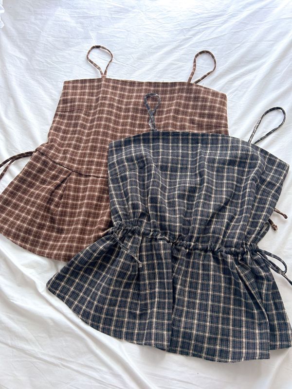 ﹝KR選物﹞格紋傘擺外搭背心 