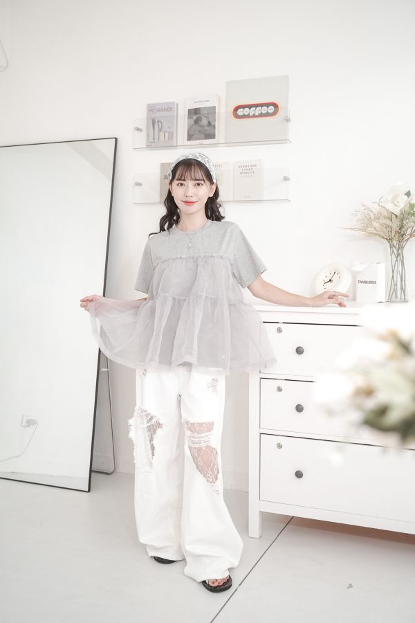 澎澎紗拼接上衣 澎澎紗拼接上衣