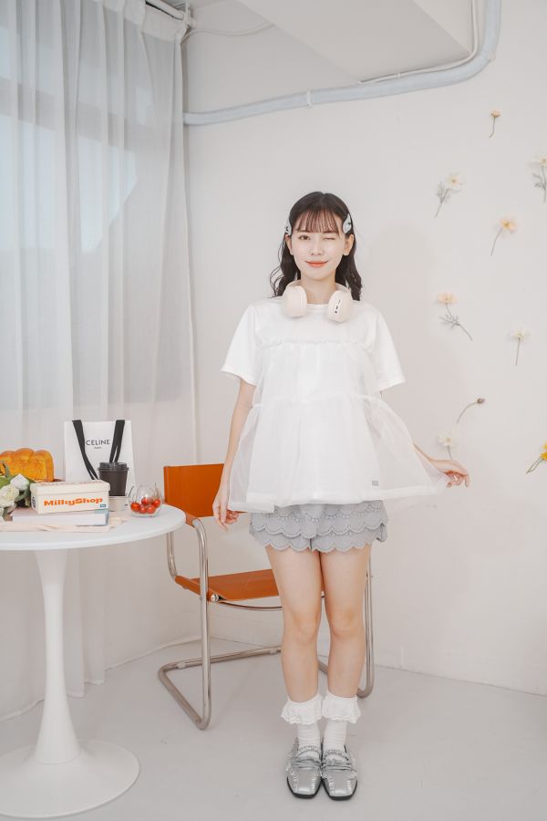 澎澎紗拼接上衣 澎澎紗拼接上衣