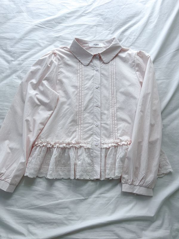 ﹝KR選物﹞拼接雕花滾邊襯衫 