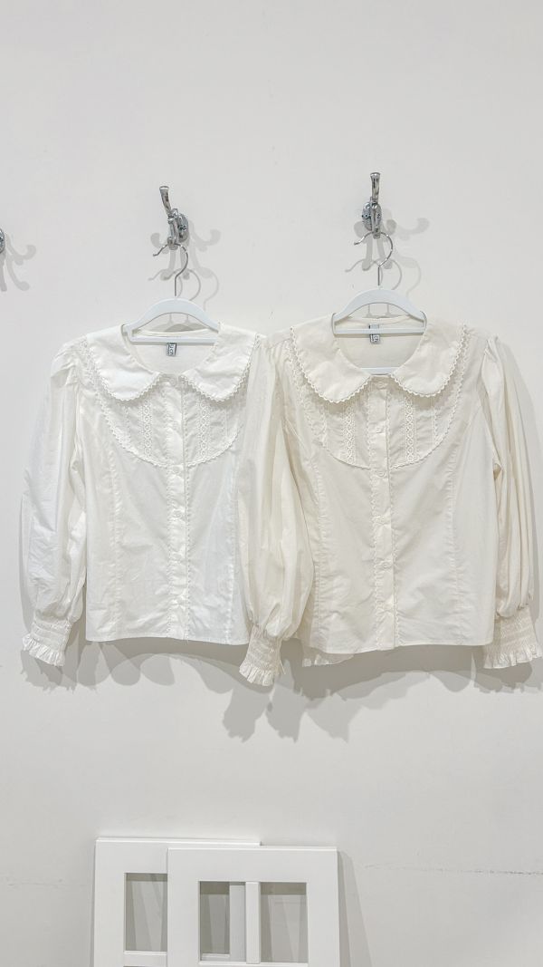 蕾絲滾邊圓領澎澎袖上衣 蕾絲滾邊圓領澎澎袖上衣