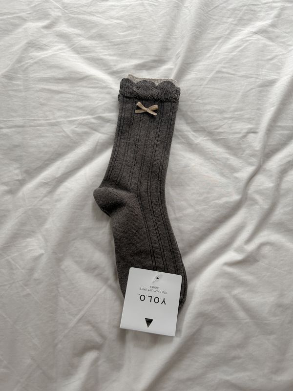 ﹝KR選物﹞撞色感蝴蝶結襪 