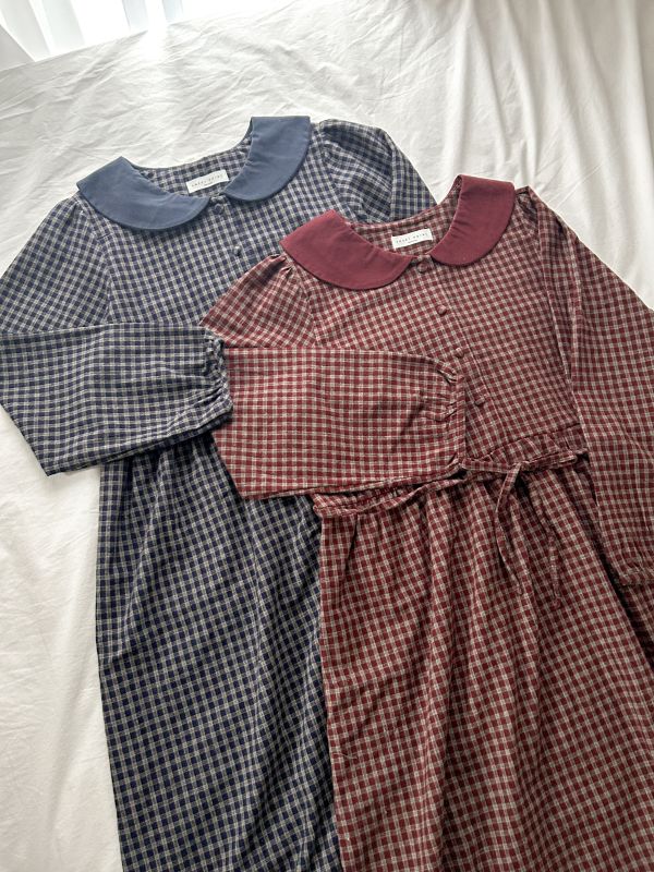 ﹝KR選物﹞撞色娃領格紋洋裝 