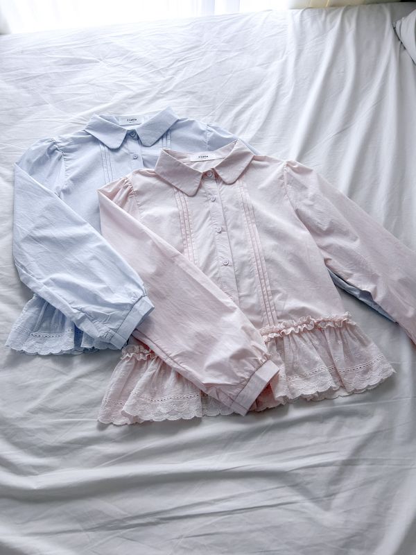 ﹝KR選物﹞拼接雕花滾邊襯衫 