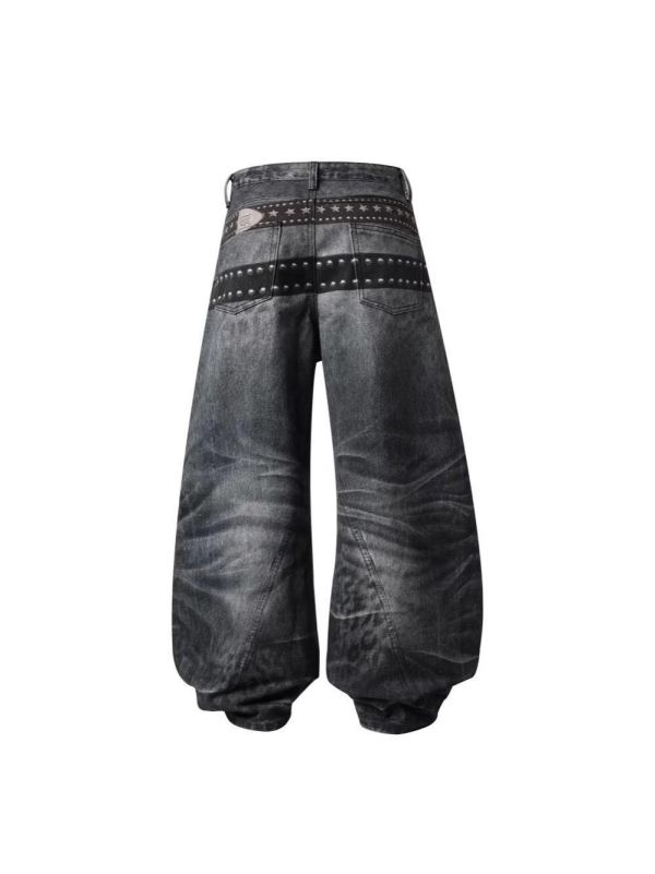 美式腰帶塗鴉彎刀褲 