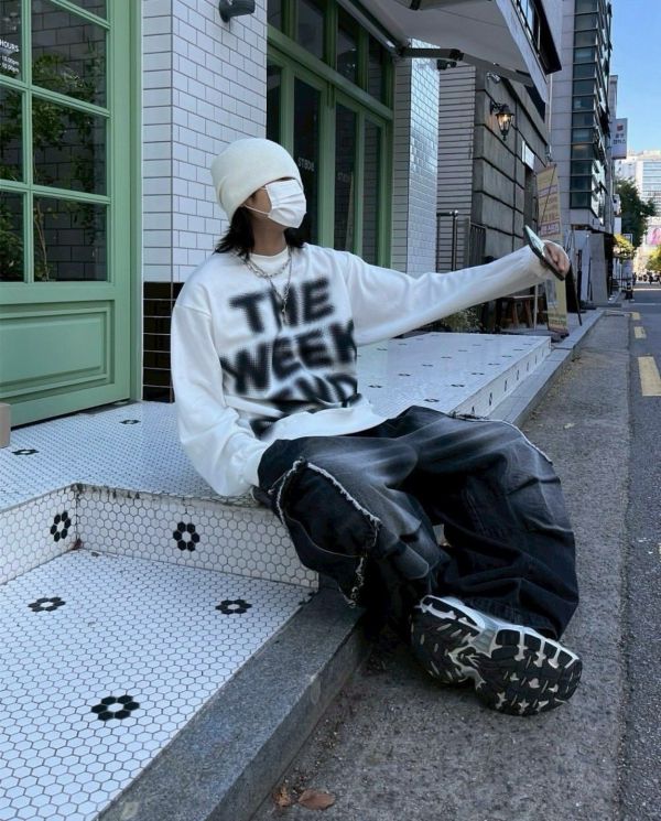 韓國毛邊口袋牛仔褲 