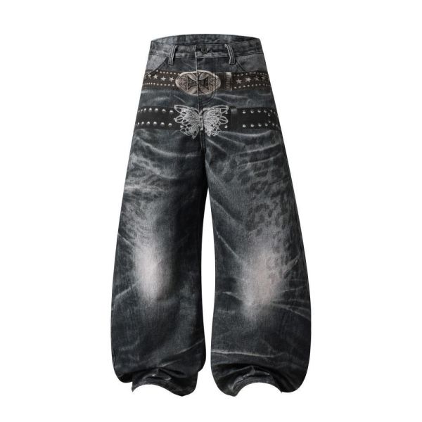 美式腰帶塗鴉彎刀褲 