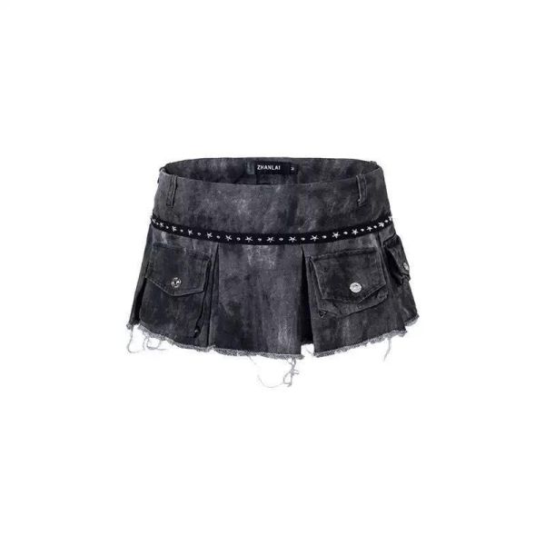 蕾絲星扣口袋短裙 