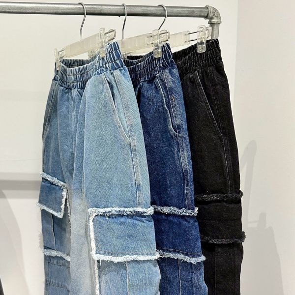 韓國毛邊口袋牛仔褲 
