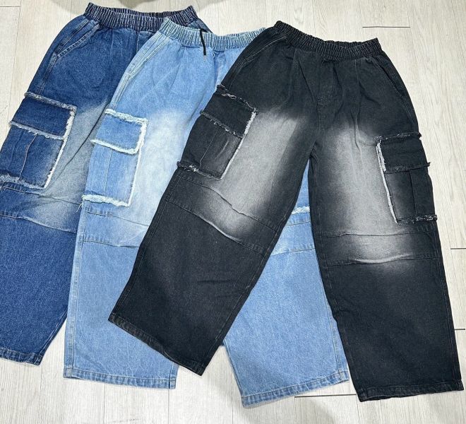 韓國毛邊口袋牛仔褲 