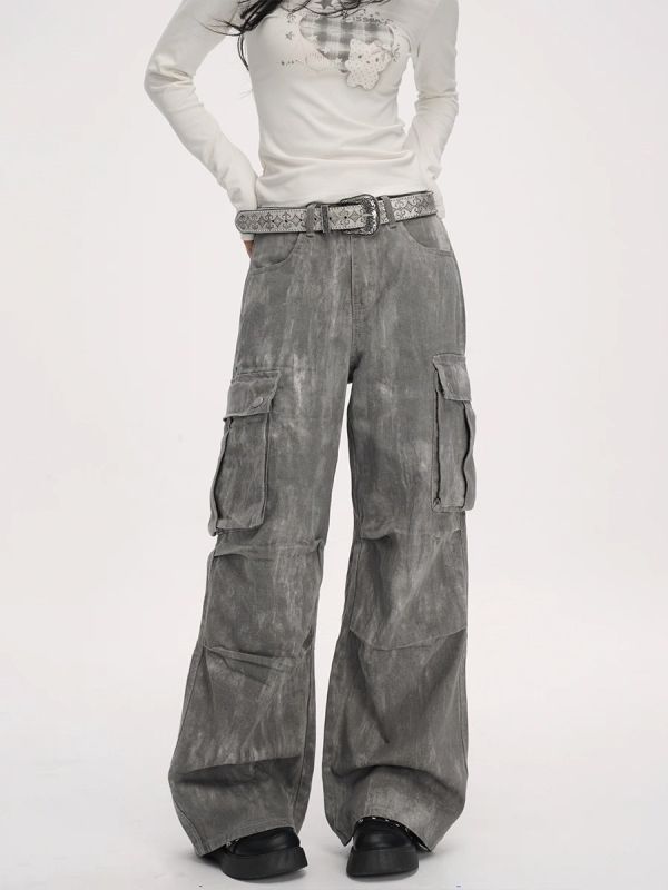 洗水扎染髒髒工裝褲 