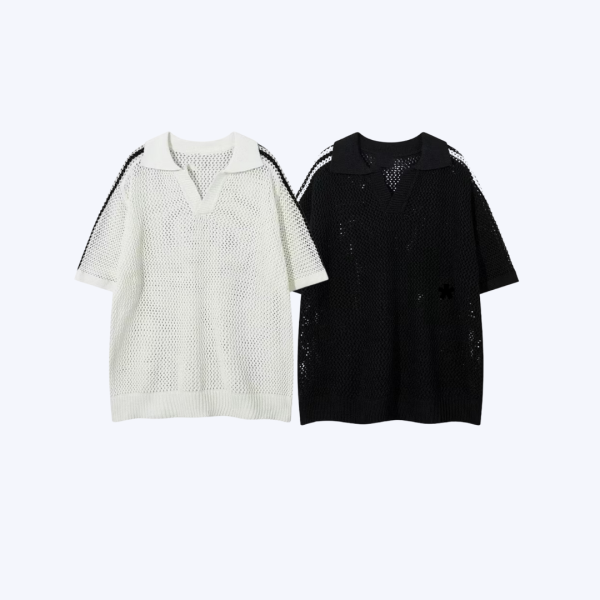 三線簍空針織上衣 