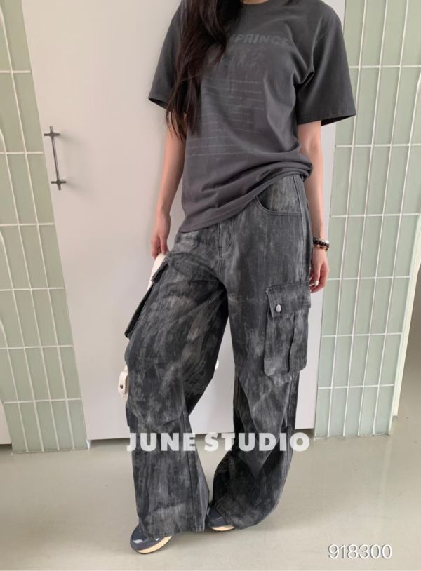 洗水扎染髒髒工裝褲 