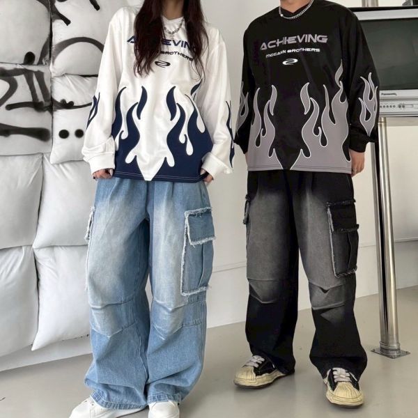 韓國毛邊口袋牛仔褲 