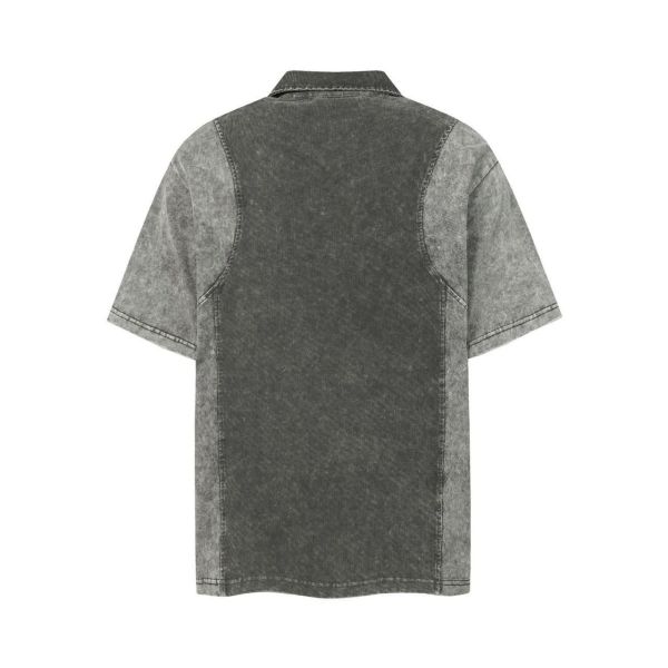 POLO立領水洗拼色短T 