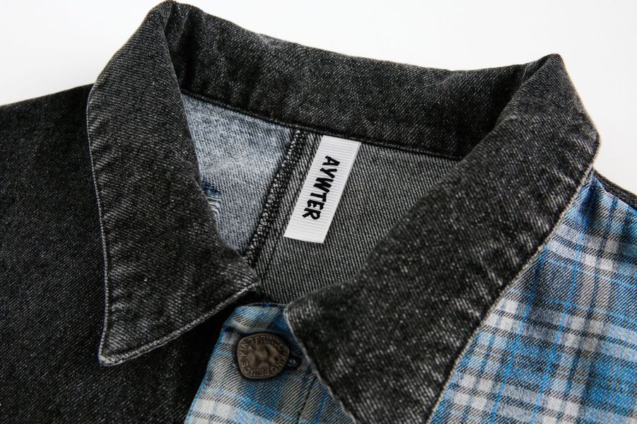 韓國拼接牛仔襯衫 