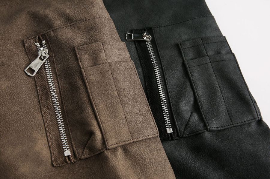 美式復古CLEAN FIT連帽皮外套 