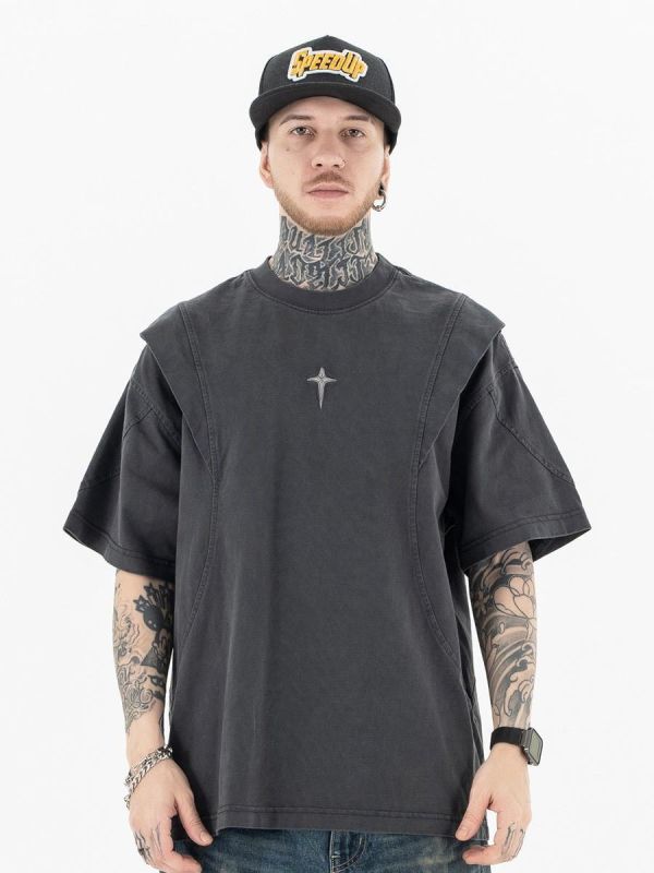 星十字水洗解構短T 