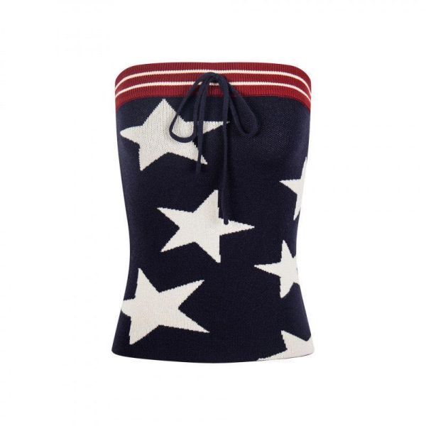 綁帶條紋星星平口短T 