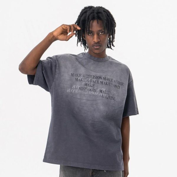 水洗字母漸層短T 