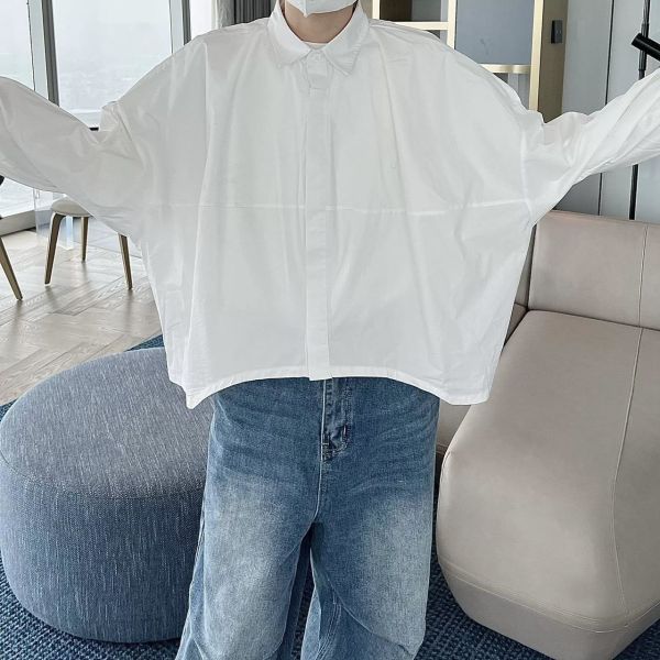 韓國寬短素面襯衫 