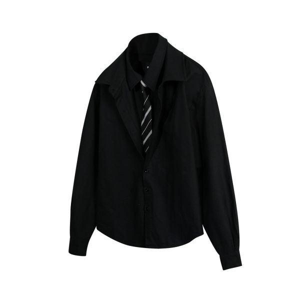 雙層假領帶翻領襯衫 