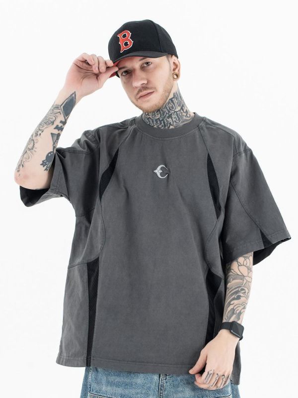 半月水洗透網解構短T 