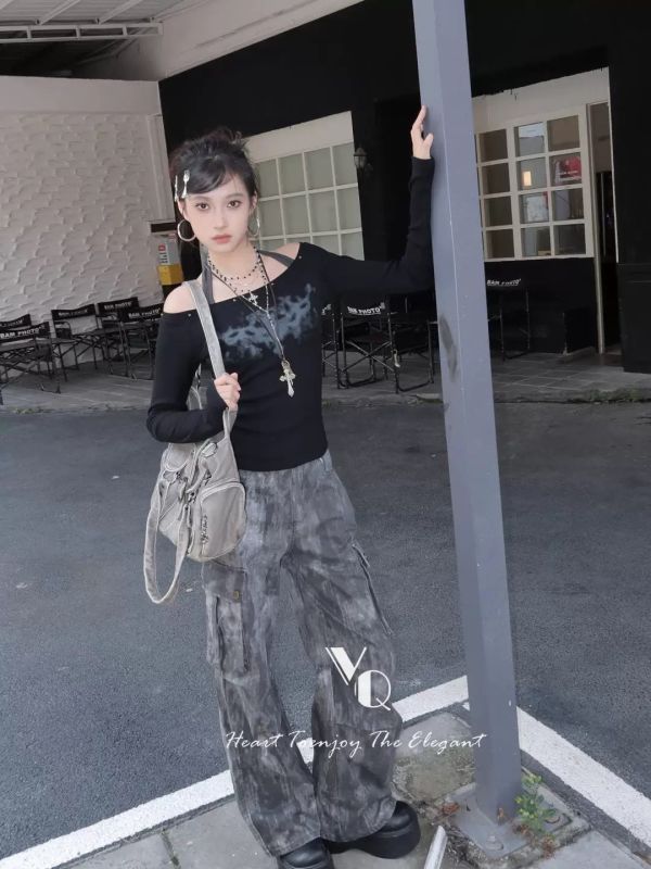 洗水扎染髒髒工裝褲 