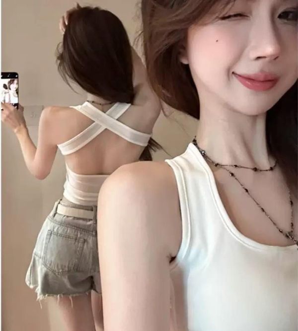 美式甜辣妹交叉美背背心 