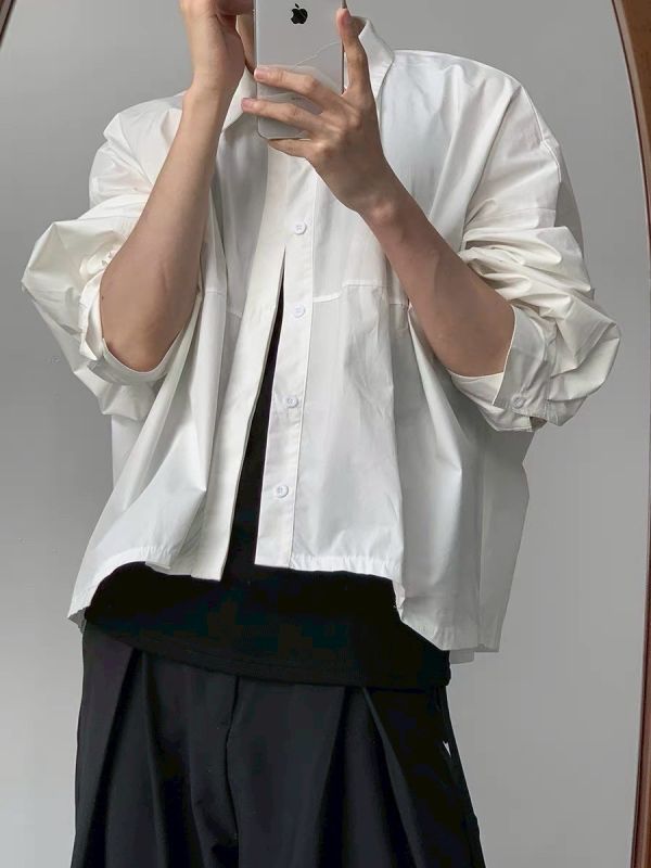 韓國寬短素面襯衫 