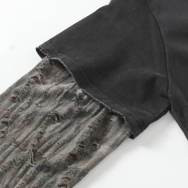 美式破損假兩件洗水長T 