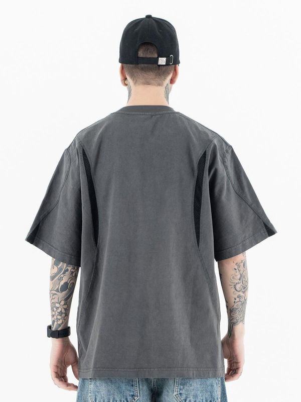 半月水洗透網解構短T 