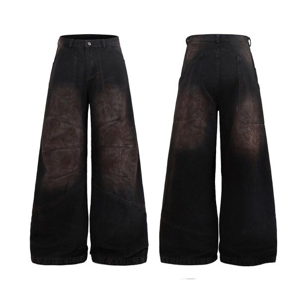 美式廢土壓紋闊腿褲 