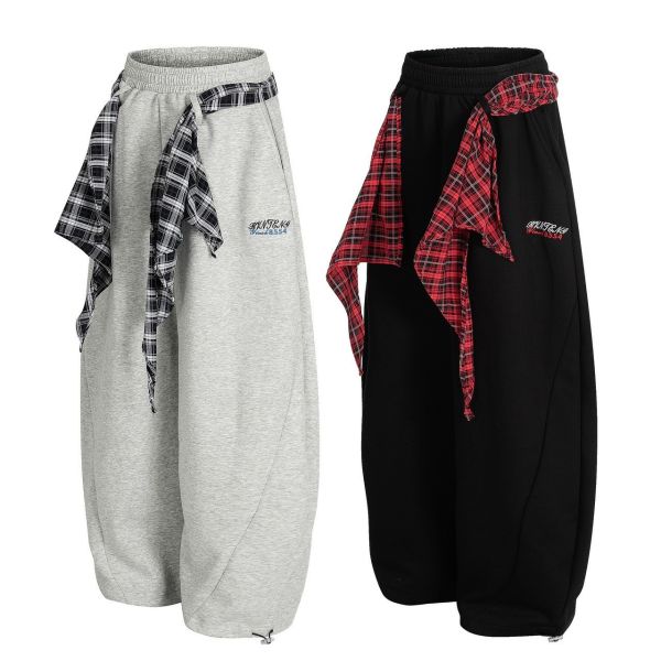 美式格紋棉質彎刀褲 